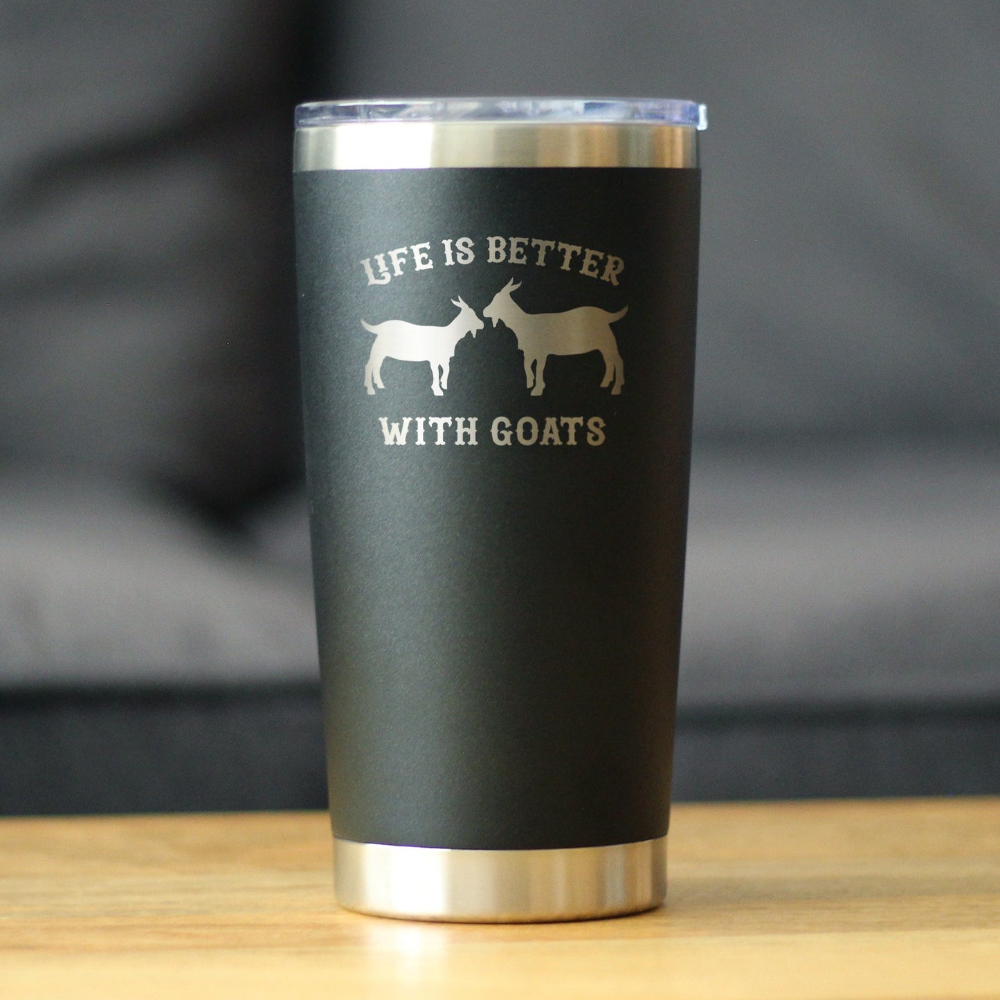 Life is Better With Goats - Insulated Coffee Tumbler Cup with Sliding Lid - Stainless Steel Insulated Mug - Funny Goat Themed Gift for Women and Men
